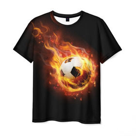 Мужская футболка 3D с принтом Страсть к футболу в Новосибирске, 100% полиэфир | прямой крой, круглый вырез горловины, длина до линии бедер | игра | искры | мяч | огонь | пламя | спорт | страсть | фанат | футбол | футболист