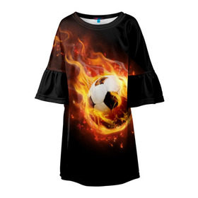 Детское платье 3D с принтом Страсть к футболу в Новосибирске, 100% полиэстер | прямой силуэт, чуть расширенный к низу. Круглая горловина, на рукавах — воланы | игра | искры | мяч | огонь | пламя | спорт | страсть | фанат | футбол | футболист