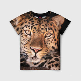 Детская футболка 3D с принтом Леопард в Новосибирске, 100% гипоаллергенный полиэфир | прямой крой, круглый вырез горловины, длина до линии бедер, чуть спущенное плечо, ткань немного тянется | гепард | грация | дикая кошка | добыча | животные | леопард | ловкость | опасность | пятна | хищник | ягуар