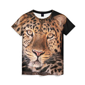 Женская футболка 3D с принтом Леопард в Новосибирске, 100% полиэфир ( синтетическое хлопкоподобное полотно) | прямой крой, круглый вырез горловины, длина до линии бедер | гепард | грация | дикая кошка | добыча | животные | леопард | ловкость | опасность | пятна | хищник | ягуар