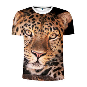 Мужская футболка 3D спортивная с принтом Леопард в Новосибирске, 100% полиэстер с улучшенными характеристиками | приталенный силуэт, круглая горловина, широкие плечи, сужается к линии бедра | Тематика изображения на принте: гепард | грация | дикая кошка | добыча | животные | леопард | ловкость | опасность | пятна | хищник | ягуар