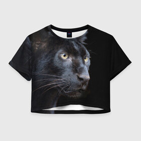 Женская футболка 3D укороченная с принтом Пантера в Новосибирске, 100% полиэстер | круглая горловина, длина футболки до линии талии, рукава с отворотами | дикая кошка | добыча | животные | ловкость | охота | пантера | сила | скорость | смекалка | хитрость | хищник