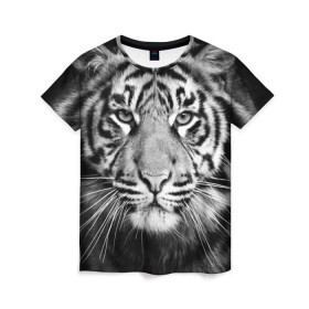 Женская футболка 3D с принтом Красавец тигр в Новосибирске, 100% полиэфир ( синтетическое хлопкоподобное полотно) | прямой крой, круглый вырез горловины, длина до линии бедер | джунгли | дикая кошка | животные | зверь | король | кровь | мясо | опасность | охотник | тигр | хищник | царь | цирк