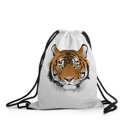 Рюкзак-мешок 3D с принтом Морда тигра в Новосибирске, 100% полиэстер | плотность ткани — 200 г/м2, размер — 35 х 45 см; лямки — толстые шнурки, застежка на шнуровке, без карманов и подкладки | зверь | кошка | полосы | тигр | хищник