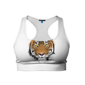 Женский спортивный топ 3D с принтом Морда тигра в Новосибирске, 82% полиэстер, 18% спандекс Ткань безопасна для здоровья, позволяет коже дышать, не мнется и не растягивается |  | зверь | кошка | полосы | тигр | хищник