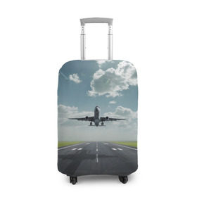 Чехол для чемодана 3D с принтом Самолет в Новосибирске, 86% полиэфир, 14% спандекс | двустороннее нанесение принта, прорези для ручек и колес | взлет | небо | природа
