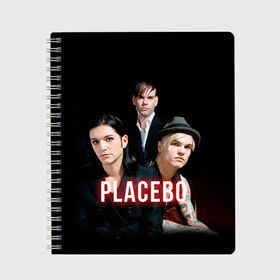 Тетрадь с принтом Placebo группа в Новосибирске, 100% бумага | 48 листов, плотность листов — 60 г/м2, плотность картонной обложки — 250 г/м2. Листы скреплены сбоку удобной пружинной спиралью. Уголки страниц и обложки скругленные. Цвет линий — светло-серый
 | placebo | брайан молко | молко | плацебо | плейсибо | плэйсибо