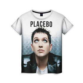 Женская футболка 3D с принтом Плацебо в Новосибирске, 100% полиэфир ( синтетическое хлопкоподобное полотно) | прямой крой, круглый вырез горловины, длина до линии бедер | placebo | брайан молко | молко | плацебо | плейсибо | плэйсибо