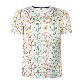 Мужская футболка 3D спортивная с принтом Цветочные лианы в Новосибирске, 100% полиэстер с улучшенными характеристиками | приталенный силуэт, круглая горловина, широкие плечи, сужается к линии бедра | весна | лианы | цвета | цветы