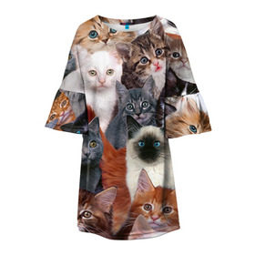 Детское платье 3D с принтом Котики в Новосибирске, 100% полиэстер | прямой силуэт, чуть расширенный к низу. Круглая горловина, на рукавах — воланы | cat | cats | кот | котик | коты | котята