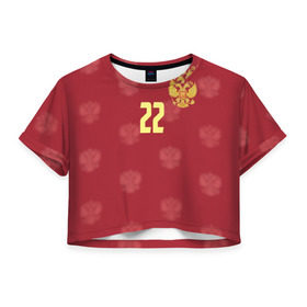 Женская футболка 3D укороченная с принтом Артем Дзюба (сборная России) в Новосибирске, 100% полиэстер | круглая горловина, длина футболки до линии талии, рукава с отворотами | 22 | dzyuba | зенит | россия | рф | сборная