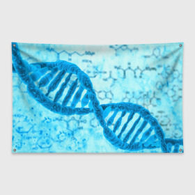 Флаг-баннер с принтом ДНК в Новосибирске, 100% полиэстер | размер 67 х 109 см, плотность ткани — 95 г/м2; по краям флага есть четыре люверса для крепления | абстракция | биология | днк | молекула | синяя.цепочка | формула