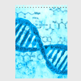 Скетчбук с принтом ДНК в Новосибирске, 100% бумага
 | 48 листов, плотность листов — 100 г/м2, плотность картонной обложки — 250 г/м2. Листы скреплены сверху удобной пружинной спиралью | абстракция | биология | днк | молекула | синяя.цепочка | формула