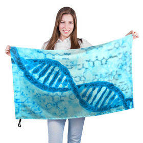 Флаг 3D с принтом ДНК в Новосибирске, 100% полиэстер | плотность ткани — 95 г/м2, размер — 67 х 109 см. Принт наносится с одной стороны | абстракция | биология | днк | молекула | синяя.цепочка | формула