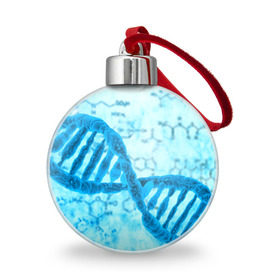 Ёлочный шар с принтом ДНК в Новосибирске, Пластик | Диаметр: 77 мм | абстракция | биология | днк | молекула | синяя.цепочка | формула