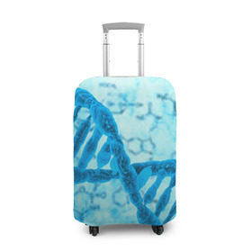 Чехол для чемодана 3D с принтом ДНК в Новосибирске, 86% полиэфир, 14% спандекс | двустороннее нанесение принта, прорези для ручек и колес | абстракция | биология | днк | молекула | синяя.цепочка | формула