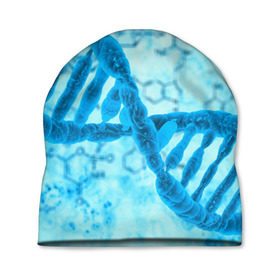 Шапка 3D с принтом ДНК в Новосибирске, 100% полиэстер | универсальный размер, печать по всей поверхности изделия | Тематика изображения на принте: абстракция | биология | днк | молекула | синяя.цепочка | формула
