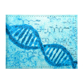 Обложка для студенческого билета с принтом ДНК в Новосибирске, натуральная кожа | Размер: 11*8 см; Печать на всей внешней стороне | абстракция | биология | днк | молекула | синяя.цепочка | формула