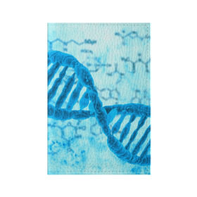 Обложка для паспорта матовая кожа с принтом ДНК в Новосибирске, натуральная матовая кожа | размер 19,3 х 13,7 см; прозрачные пластиковые крепления | абстракция | биология | днк | молекула | синяя.цепочка | формула