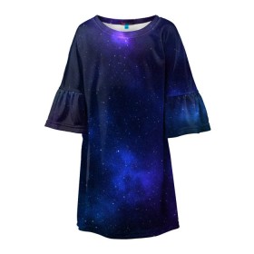 Детское платье 3D с принтом Звёздное небо в Новосибирске, 100% полиэстер | прямой силуэт, чуть расширенный к низу. Круглая горловина, на рукавах — воланы | вселенная | галактика | звёзды | камета | космос | метеориты | метеоры | небо | ночь | солнечная система