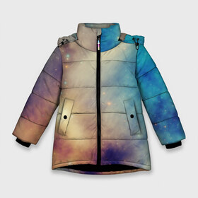 Зимняя куртка для девочек 3D с принтом Галактическая туманность в Новосибирске, ткань верха — 100% полиэстер; подклад — 100% полиэстер, утеплитель — 100% полиэстер. | длина ниже бедра, удлиненная спинка, воротник стойка и отстегивающийся капюшон. Есть боковые карманы с листочкой на кнопках, утяжки по низу изделия и внутренний карман на молнии. 

Предусмотрены светоотражающий принт на спинке, радужный светоотражающий элемент на пуллере молнии и на резинке для утяжки. | вселенная | галактика | звёзды | комета | космос | метеориты | метеоры | млечный путь | солнечная система | туманность