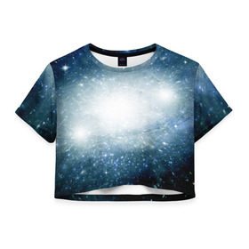 Женская футболка 3D укороченная с принтом Центр Вселенной в Новосибирске, 100% полиэстер | круглая горловина, длина футболки до линии талии, рукава с отворотами | Тематика изображения на принте: вселенная | галактика | звёзды | комета | космос | метеориты | метеоры | млечный путь | планеты | солнечная система