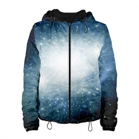 Женская куртка 3D с принтом Центр Вселенной в Новосибирске, ткань верха — 100% полиэстер, подклад — флис | прямой крой, подол и капюшон оформлены резинкой с фиксаторами, два кармана без застежек по бокам, один большой потайной карман на груди. Карман на груди застегивается на липучку | Тематика изображения на принте: вселенная | галактика | звёзды | комета | космос | метеориты | метеоры | млечный путь | планеты | солнечная система