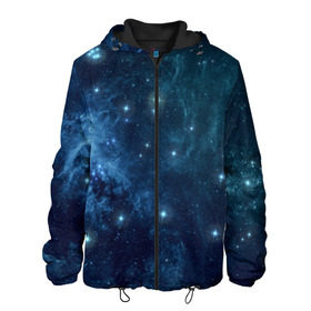 Мужская куртка 3D с принтом Слияние галактик в Новосибирске, ткань верха — 100% полиэстер, подклад — флис | прямой крой, подол и капюшон оформлены резинкой с фиксаторами, два кармана без застежек по бокам, один большой потайной карман на груди. Карман на груди застегивается на липучку | вселенная | галактика | звёзды | комета | космос | метеориты | метеоры | созвездия