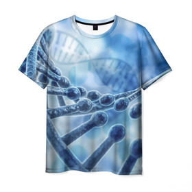 Мужская футболка 3D с принтом Молекула ДНК в Новосибирске, 100% полиэфир | прямой крой, круглый вырез горловины, длина до линии бедер | Тематика изображения на принте: dna | биохимия | внешность | ген | генетика | днк | молекула | наследственность | спираль | способности | структура | характер | черты