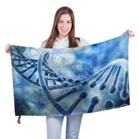 Флаг 3D с принтом Молекула ДНК в Новосибирске, 100% полиэстер | плотность ткани — 95 г/м2, размер — 67 х 109 см. Принт наносится с одной стороны | dna | биохимия | внешность | ген | генетика | днк | молекула | наследственность | спираль | способности | структура | характер | черты