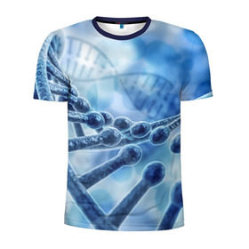 Мужская футболка 3D спортивная с принтом Молекула ДНК в Новосибирске, 100% полиэстер с улучшенными характеристиками | приталенный силуэт, круглая горловина, широкие плечи, сужается к линии бедра | Тематика изображения на принте: dna | биохимия | внешность | ген | генетика | днк | молекула | наследственность | спираль | способности | структура | характер | черты