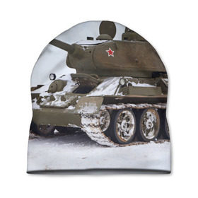 Шапка 3D с принтом Танк т34-85 в Новосибирске, 100% полиэстер | универсальный размер, печать по всей поверхности изделия | 34 85 | армия | танк