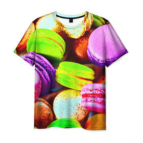 Мужская футболка 3D с принтом Макароны в Новосибирске, 100% полиэфир | прямой крой, круглый вырез горловины, длина до линии бедер | макаруны | печенье | разноцветный