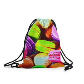 Рюкзак-мешок 3D с принтом Макароны в Новосибирске, 100% полиэстер | плотность ткани — 200 г/м2, размер — 35 х 45 см; лямки — толстые шнурки, застежка на шнуровке, без карманов и подкладки | макаруны | печенье | разноцветный