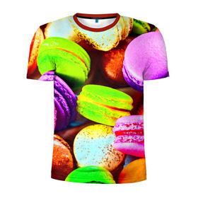 Мужская футболка 3D спортивная с принтом Макароны в Новосибирске, 100% полиэстер с улучшенными характеристиками | приталенный силуэт, круглая горловина, широкие плечи, сужается к линии бедра | макаруны | печенье | разноцветный