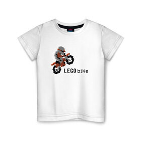 Детская футболка хлопок с принтом Лего мотоцикл в Новосибирске, 100% хлопок | круглый вырез горловины, полуприлегающий силуэт, длина до линии бедер | lego | конструктор | лего | мотоцикл