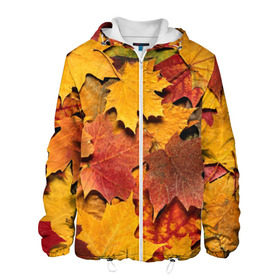 Мужская куртка 3D с принтом Осень на дворе в Новосибирске, ткань верха — 100% полиэстер, подклад — флис | прямой крой, подол и капюшон оформлены резинкой с фиксаторами, два кармана без застежек по бокам, один большой потайной карман на груди. Карман на груди застегивается на липучку | бордовый | жёлтый | красный | листва | листья