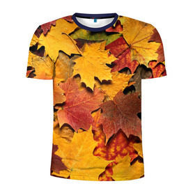 Мужская футболка 3D спортивная с принтом Осень на дворе в Новосибирске, 100% полиэстер с улучшенными характеристиками | приталенный силуэт, круглая горловина, широкие плечи, сужается к линии бедра | бордовый | жёлтый | красный | листва | листья