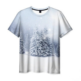 Мужская футболка 3D с принтом Зимняя пора в Новосибирске, 100% полиэфир | прямой крой, круглый вырез горловины, длина до линии бедер | вьюга | горы | зима | лес | метель | мороз | пейзаж | пурга | снег | снегопад | сосулька | стужа | сугроб | холод