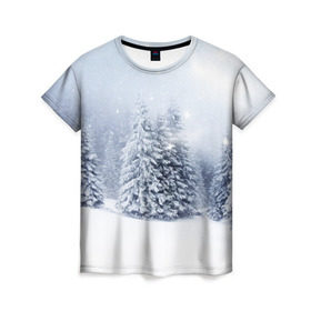 Женская футболка 3D с принтом Зимняя пора в Новосибирске, 100% полиэфир ( синтетическое хлопкоподобное полотно) | прямой крой, круглый вырез горловины, длина до линии бедер | вьюга | горы | зима | лес | метель | мороз | пейзаж | пурга | снег | снегопад | сосулька | стужа | сугроб | холод
