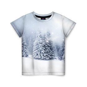 Детская футболка 3D с принтом Зимняя пора в Новосибирске, 100% гипоаллергенный полиэфир | прямой крой, круглый вырез горловины, длина до линии бедер, чуть спущенное плечо, ткань немного тянется | вьюга | горы | зима | лес | метель | мороз | пейзаж | пурга | снег | снегопад | сосулька | стужа | сугроб | холод