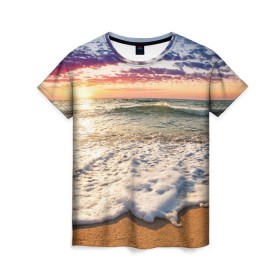Женская футболка 3D с принтом Красочный закат в Новосибирске, 100% полиэфир ( синтетическое хлопкоподобное полотно) | прямой крой, круглый вырез горловины, длина до линии бедер | sunrise | sunset | touchdown | волны | восход солнца | закат | красота | лето | море | небо | облака | океан | отдых | отпуск | пена | песок | прилив | природа | путешествие | рассвет | солнце | туризм
