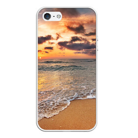 Чехол силиконовый для Телефон Apple iPhone 5/5S с принтом Огненный закат в Новосибирске, Силикон | Область печати: задняя сторона чехла, без боковых панелей | закат | море | небо | океан | рассвет