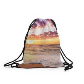 Рюкзак-мешок 3D с принтом Sunset в Новосибирске, 100% полиэстер | плотность ткани — 200 г/м2, размер — 35 х 45 см; лямки — толстые шнурки, застежка на шнуровке, без карманов и подкладки | волны | закат | море | небо | океан | рассвет | солнце