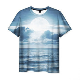 Мужская футболка 3D с принтом Солнце садится в Новосибирске, 100% полиэфир | прямой крой, круглый вырез горловины, длина до линии бедер | луна | море | ночь | пейзаж