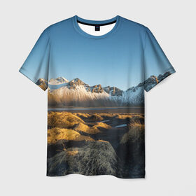 Мужская футболка 3D с принтом Горный хребет в Новосибирске, 100% полиэфир | прямой крой, круглый вырез горловины, длина до линии бедер | горы | небо | пейзаж | скалы | хребет