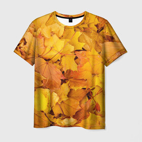 Мужская футболка 3D с принтом Золотая листва в Новосибирске, 100% полиэфир | прямой крой, круглый вырез горловины, длина до линии бедер | Тематика изображения на принте: жёлтый осень | золото | листья