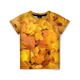 Детская футболка 3D с принтом Золотая листва в Новосибирске, 100% гипоаллергенный полиэфир | прямой крой, круглый вырез горловины, длина до линии бедер, чуть спущенное плечо, ткань немного тянется | жёлтый осень | золото | листья