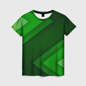 Женская футболка 3D с принтом Зелёные стрелы в Новосибирске, 100% полиэфир ( синтетическое хлопкоподобное полотно) | прямой крой, круглый вырез горловины, длина до линии бедер | геометрия | зеленый | полосы