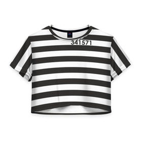 Женская футболка 3D укороченная с принтом Заключенный в Новосибирске, 100% полиэстер | круглая горловина, длина футболки до линии талии, рукава с отворотами | заключенный | полосатый | тюремная форма | форма